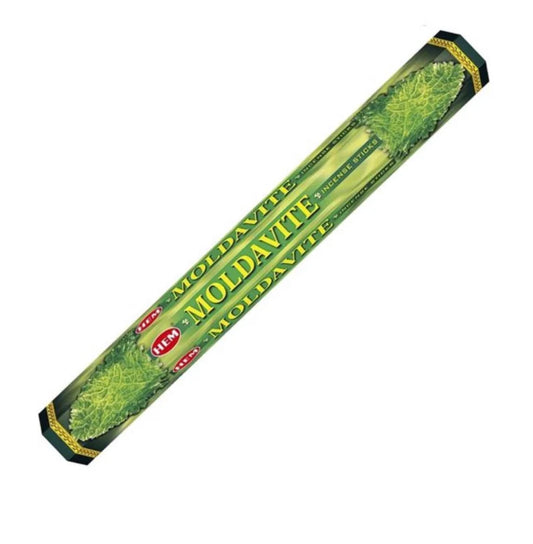HEM Moldavite Incense Sticks – unique, earthy scent inspired by the powerful moldavite crystal energy for transformation.
