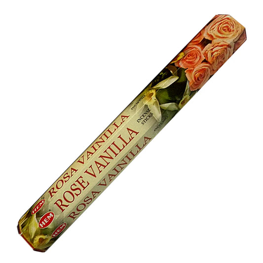 HEM Rose Vanilla Incense Sticks – sweet floral and vanilla scent perfect for creating a warm, soothing atmosphere.
