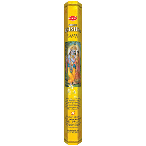 HEM Shree Krishna Incense Sticks – devotional fragrance honoring Lord Krishna, enhancing spiritual focus and devotion.
