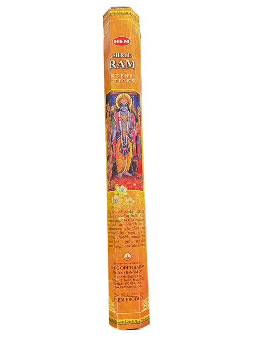 HEM Shree Ram Incense Sticks – devotional fragrance honoring Lord Ram, enhancing spiritual focus and devotion.
