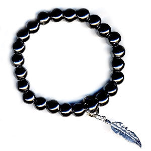 Hematite With Feather Charm Bracelet - Art Of Luck
