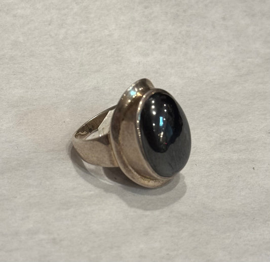 Hematite Sterling Silver Amulet Ring size 6 – sleek silver jewelry known for grounding, protection, and balancing energies.
