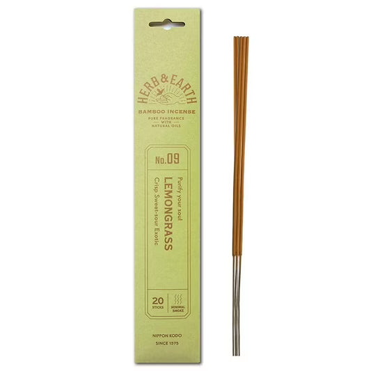 Herb & Earth Lemongrass Bamboo Incense Sticks – refreshing incense with lemongrass aroma for cleansing, energy, and uplifting spirit.
