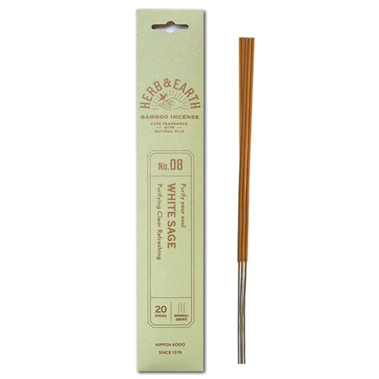 Herb & Earth White Sage Bamboo Incense – natural incense sticks with white sage for cleansing, purification, and spiritual balance.
