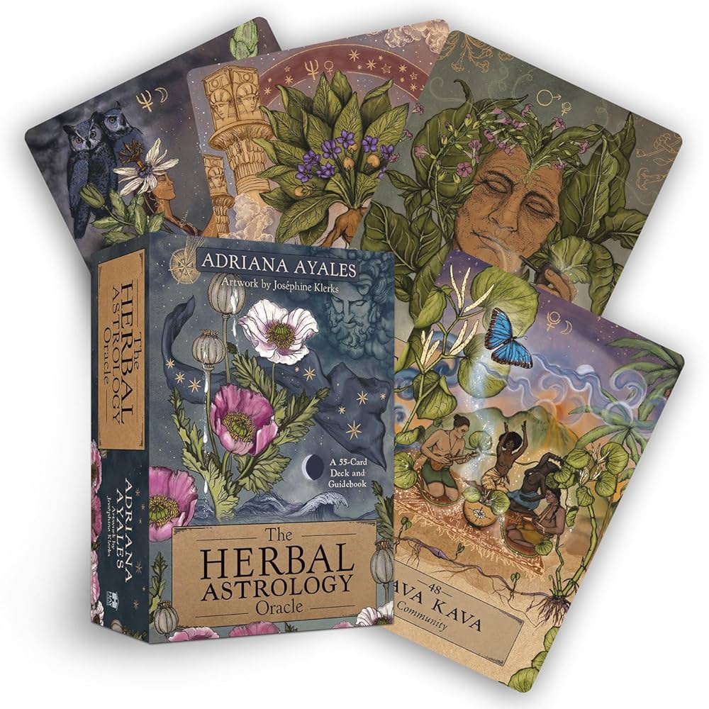 The Herbal Astrology Oracle by Adriana Ayales – a botanical connection to astrology featuring 45 herbs and their celestial correspondences.
