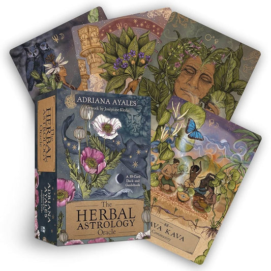 The Herbal Astrology Oracle by Adriana Ayales – a botanical connection to astrology featuring 45 herbs and their celestial correspondences.
