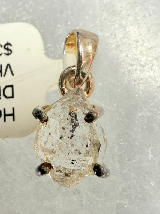 Herkimer Diamond Sterling Silver Pendant – raw crystal necklace for clarity, healing, and high-vibration energy.