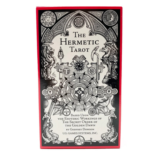 The Hermetic Tarot by Godfrey Dowson – a black-and-white deck rich in Golden Dawn symbolism and esoteric detail.
