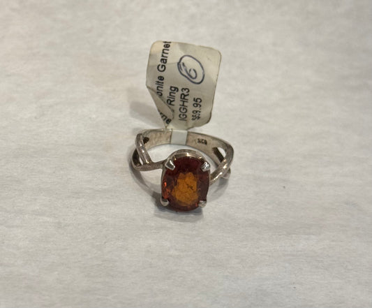Hessonite Garnet Sterling Silver Ring size 6 – warm orange-red crystal jewelry known for grounding, vitality, and confidence.
