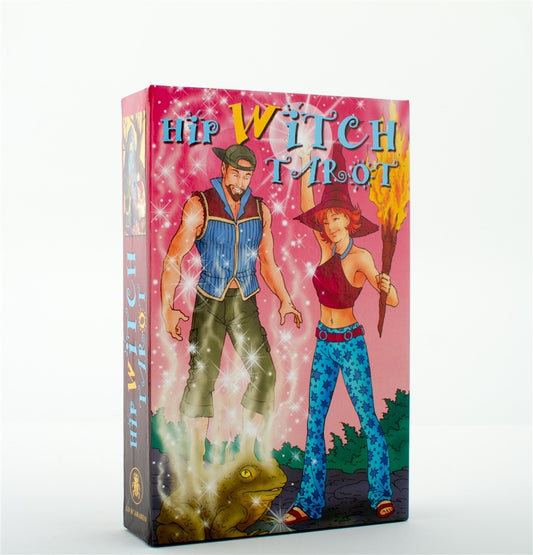 Hip Witch Tarot by Barbara Moore – 78-card deck featuring whimsical, contemporary witches in urban settings, accompanied by a 64-page guidebook for modern divination and self-empowerment.
