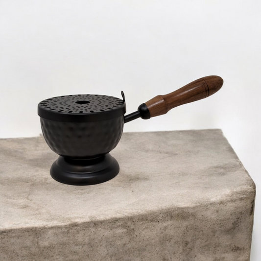 9" Iron Cauldron Burner with Lid & Wooden Handle