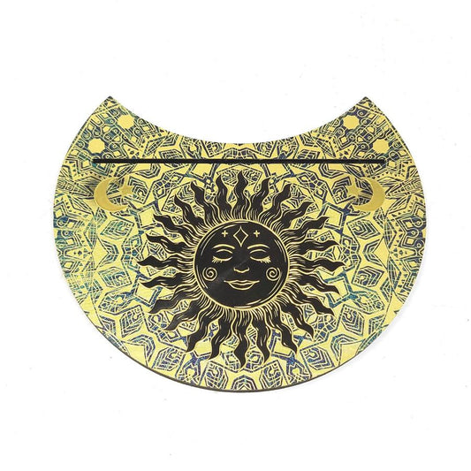 Sun 5"D Wooden Crescent Tarot Card Holder Design C