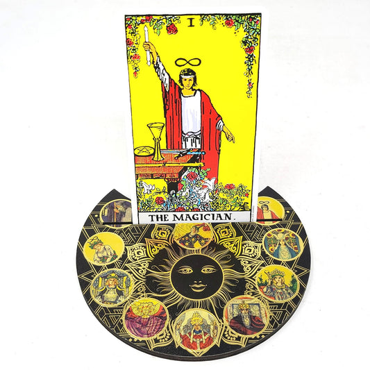 Wooden Crescent Tarot Card Holder 5"D Design E