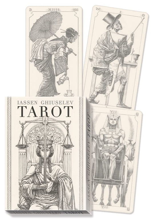 Iassen Ghiuselev Tarot Grand Trumps – A luxurious Major Arcana-only tarot deck featuring 22 intricately illustrated cards by Iassen Ghiuselev, blending classical style and symbolic depth, published by Lo Scarabeo.
