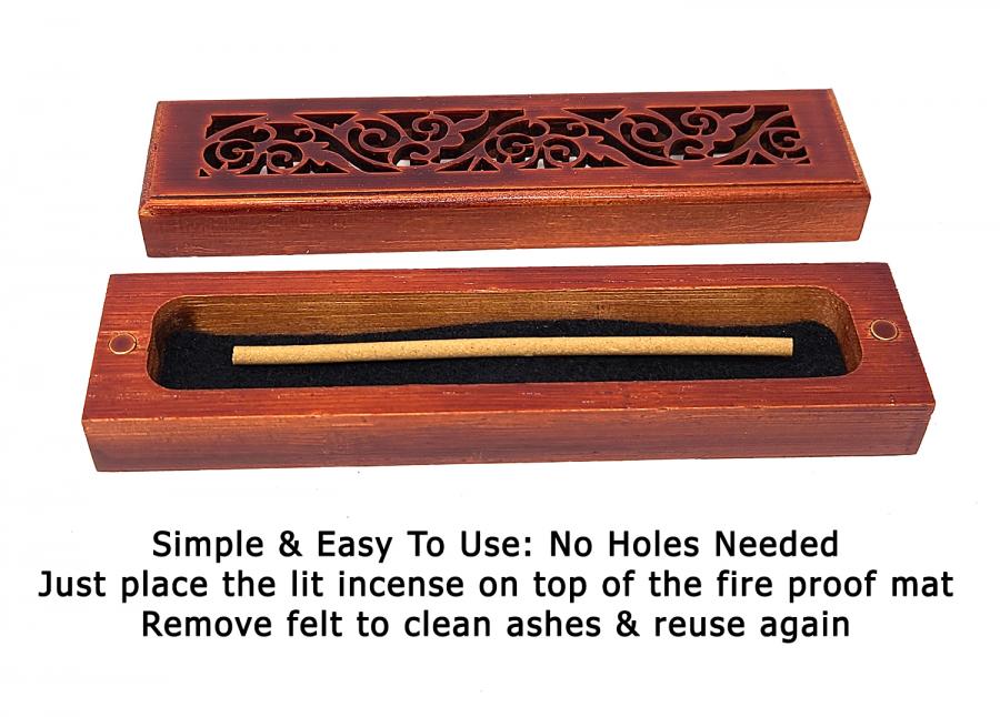 Rosewood Finish Wood Box Incense Burner 6x1.5"