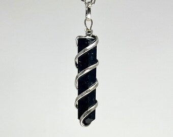 Black Tourmaline Coil Wrapped Point Pendant