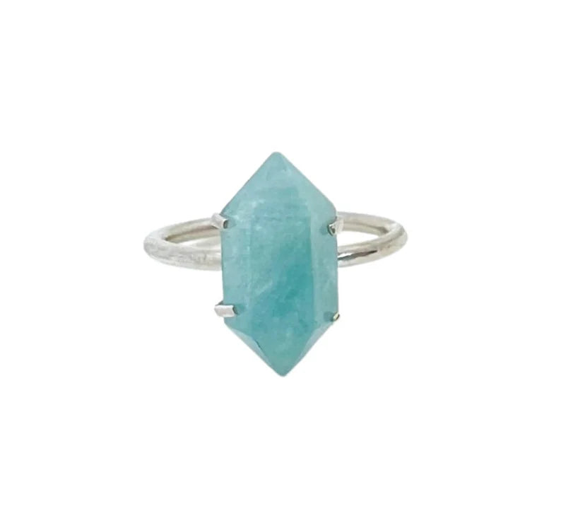 Aquamarine  Double Terminated Point .925 Sterling Silver Ring