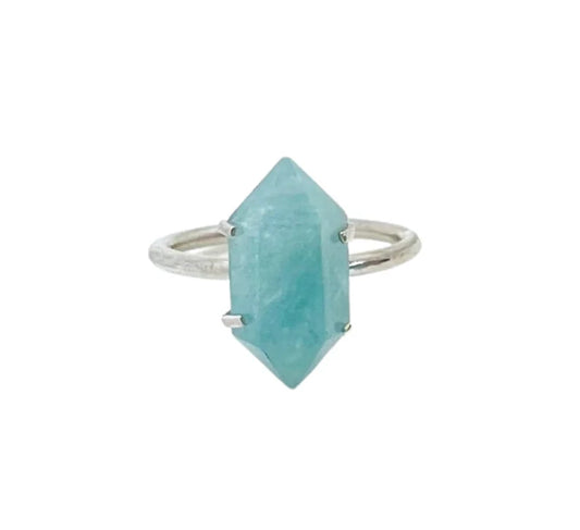 Aquamarine Double Terminated Point .925 Sterling Silver Ring