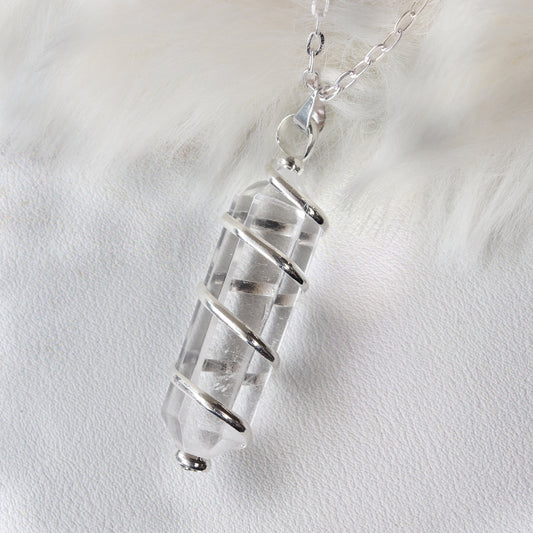 Clear Quartz Coil Wrapped Point Pendant