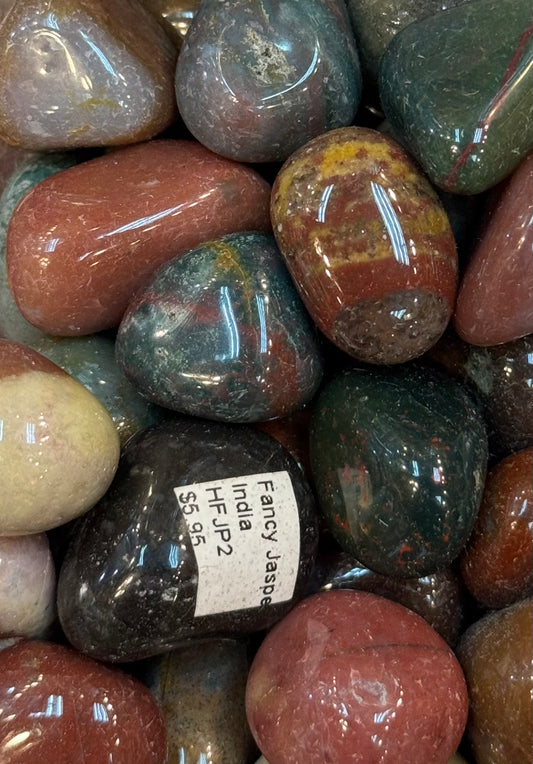 India's Fancy Jasper Crystal Tumbled – polished jasper stones from India with vibrant patterns, ideal for grounding and nurturing energy.
