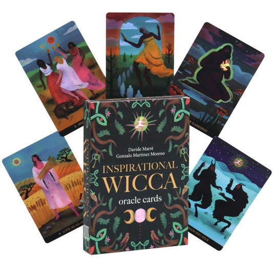 Inspirational Wicca Oracle Cards by Raechel Myrick – uplifting Wicca-inspired card deck featuring affirmations and ritual prompts.

