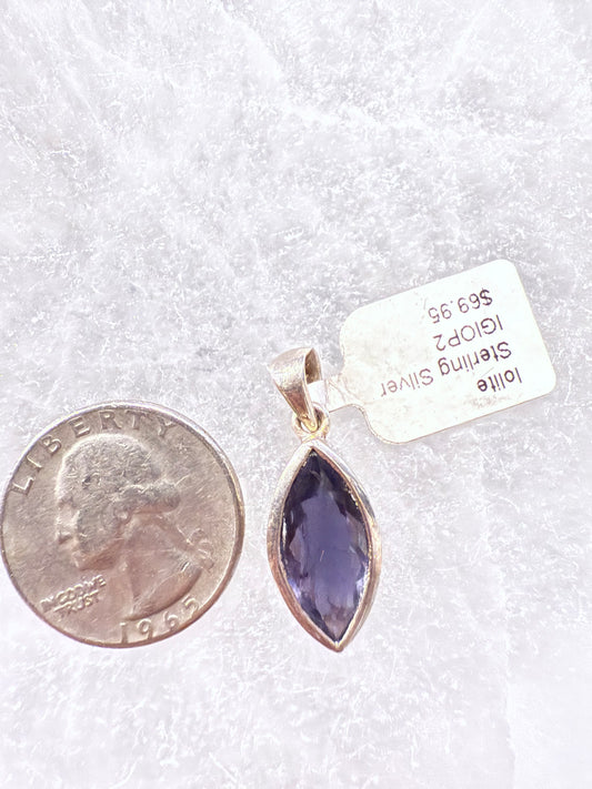 Iolite Mystic Blue Sterling Silver Pendant – deep blue gemstone jewelry promoting intuition, clarity, and spiritual insight.
