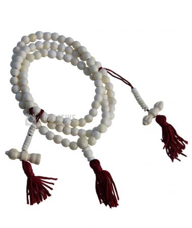 White Bone 8mm 108 Bead Japa Mala with Tassel
