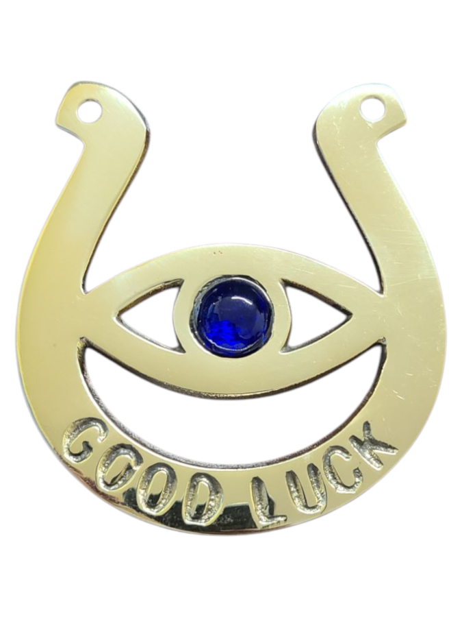 Evil Eye Brass Horseshoe 4" x 3.25"