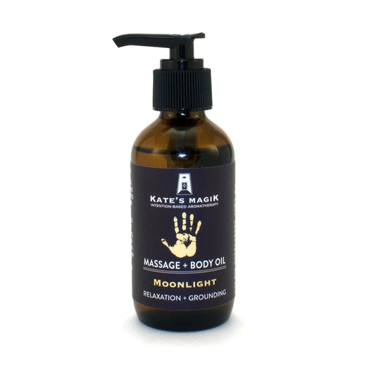 Kate's Magik Tranquil Moonlight Wind Massage + Body Oil – calming aromatherapy blend for relaxation, peace, and restful balance.
