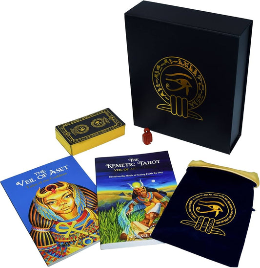 The Kemetic Tarot by Michael Coles – Egyptian-themed tarot deck featuring hieroglyphic art and deities from the Book of Coming Forth by Day.
