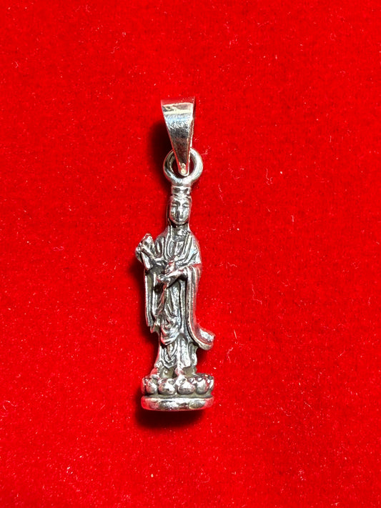 Kwan Yin Sterling Silver Pendant – serene silver jewelry featuring Kwan Yin symbol representing compassion, mercy, and spiritual healing.
