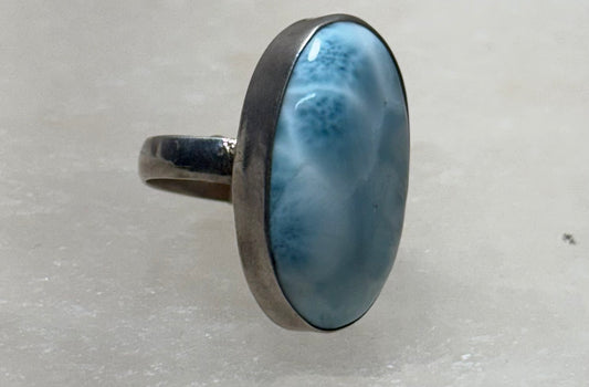 Larimar Sterling Silver Ring Size 7 – stunning sky-blue larimar gemstone set in sterling silver, crafted for everyday elegance.
