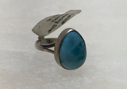 Larimar Sterling Silver Ring Size 8 – gorgeous sky-blue larimar set in sterling silver, ideal for unique, elegant jewelry lovers.
