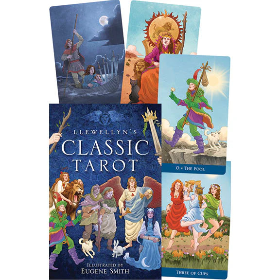 Llewellyn's Classic Tarot by Barbara Moore & Eugene Smith – a 78-card deck with vivid, contemporary illustrations rooted in traditional Rider-Waite-Smith symbolism.
