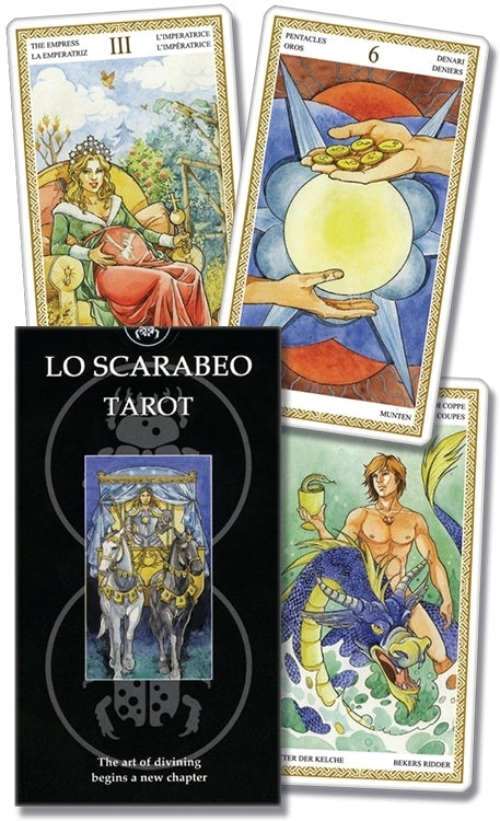 Lo Scarabeo Tarot by Mark McElroy & Anna Lazzarini – a 78-card deck blending elements from the Marseille, Waite-Smith, and Crowley-Harris traditions, featuring symbolic artwork by Anna Lazzarini.
