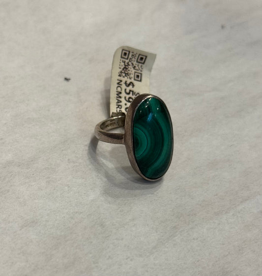 Malachite Sterling Silver Ring size 5 – vibrant green crystal jewelry known for transformation and protective energy.
