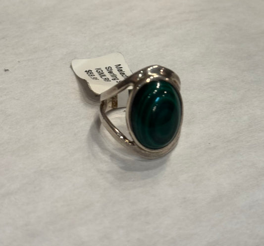 Malachite Sterling Silver Ring size 6 – vibrant green crystal jewelry known for transformation and protective energy.
