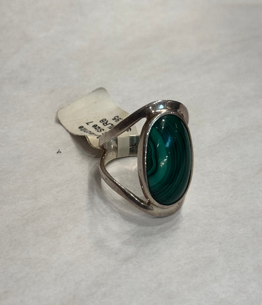 Malachite Sterling Silver Ring size 7 – vibrant green crystal jewelry known for transformation and protective energy.
