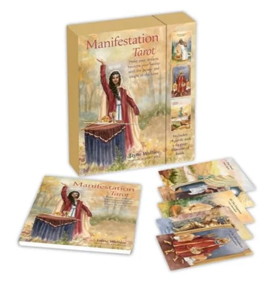 Manifestation Tarot by Jayne Wallace – a 78-card deck with guidebook blending manifestation techniques and intuitive tarot symbolism.
