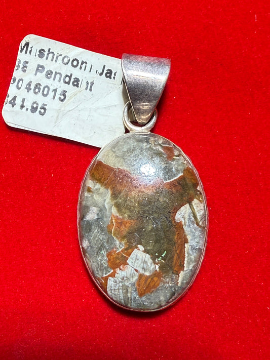 Mushroom Jasper Oval SS Pendant – unique oval-shaped jasper silver jewelry known for grounding and balancing energies.
