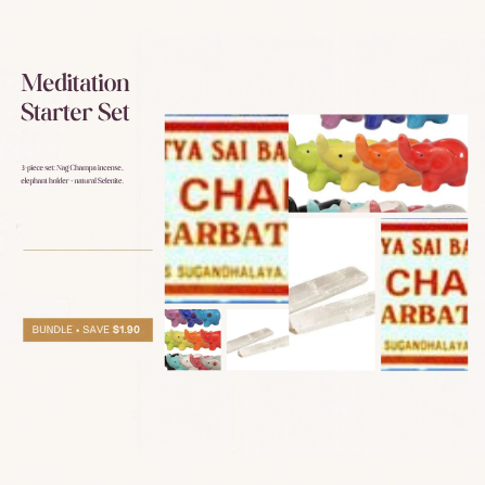 Meditation Starter Set with Nag Champa incense, elephant incense holder and Selenite