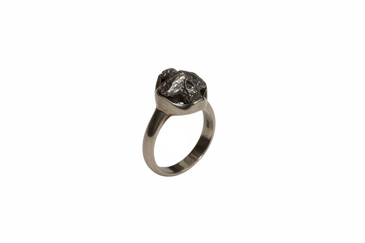 Meteorite Natural Sterling Silver Ring size 7 – unique silver jewelry featuring authentic meteorite stone symbolizing cosmic energy and strength.
