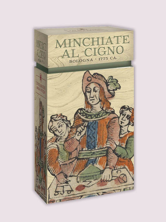 Minchiate Al Cigno – Bologna 1775 CA. (Anima Antiqua) by Lo Scarabeo – a 97-card deck featuring historical Bolognese tarot imagery, presented in a limited edition with antiqued cardstock and multilingual guidebook.
