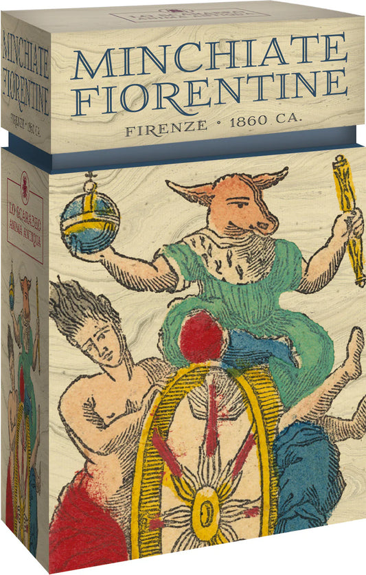 Minchiate Fiorentine Tarot: Anima Antiqua by Lo Scarabeo – 97-card deck featuring traditional Florentine artwork from the 1860s, including zodiac signs, elements, and virtues, presented in a limited edition.
