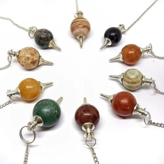 PENDULUM – BALL / SPHERE MIXED STONES PLAIN CHAIN 9″L - Choose
