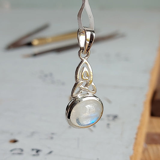 Rainbow Moonstone Trinity Sterling Silver Pendant
