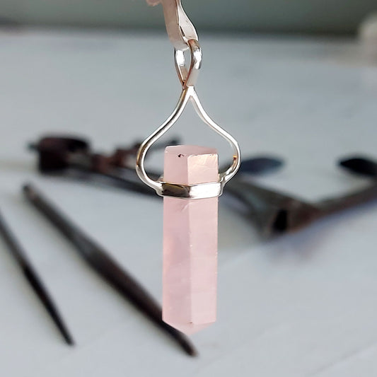 Rose Quartz Wand Point Sterling Silver Pendant