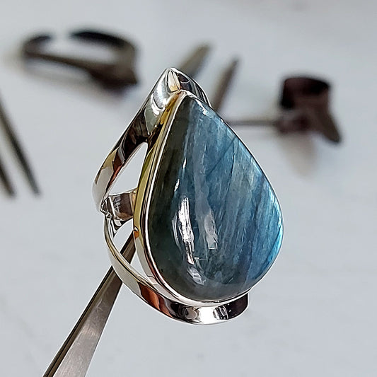 Labradorite Wisdom Of Tears Sterling Silver Ring Size 9