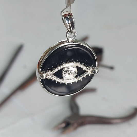 Black Onyx All Seeing Eyes Sterling Silver Pendant