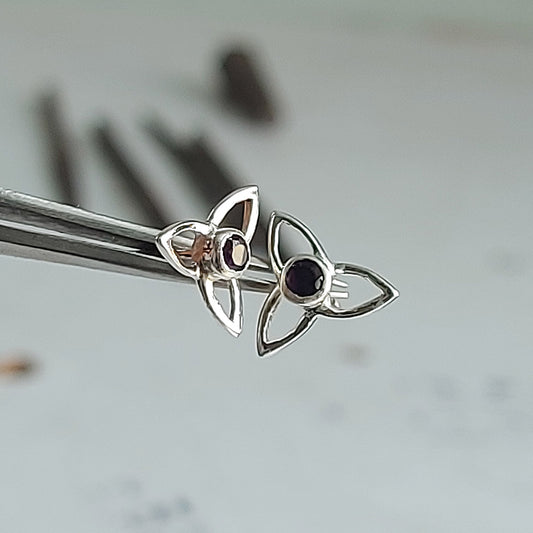 Amethyst Togetherness Triquetra Celtic Knot Sterling Silver Studs Earrings